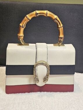 Gucci Dionysus Bamboo Top Handle Bag Leather Medium White & Black